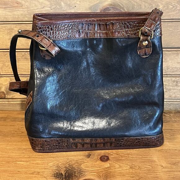 Vintage Brahmin Tuscan Leather Cayman Shoulder Bag Women’s Black Brown Designer - Picture 1 of 16